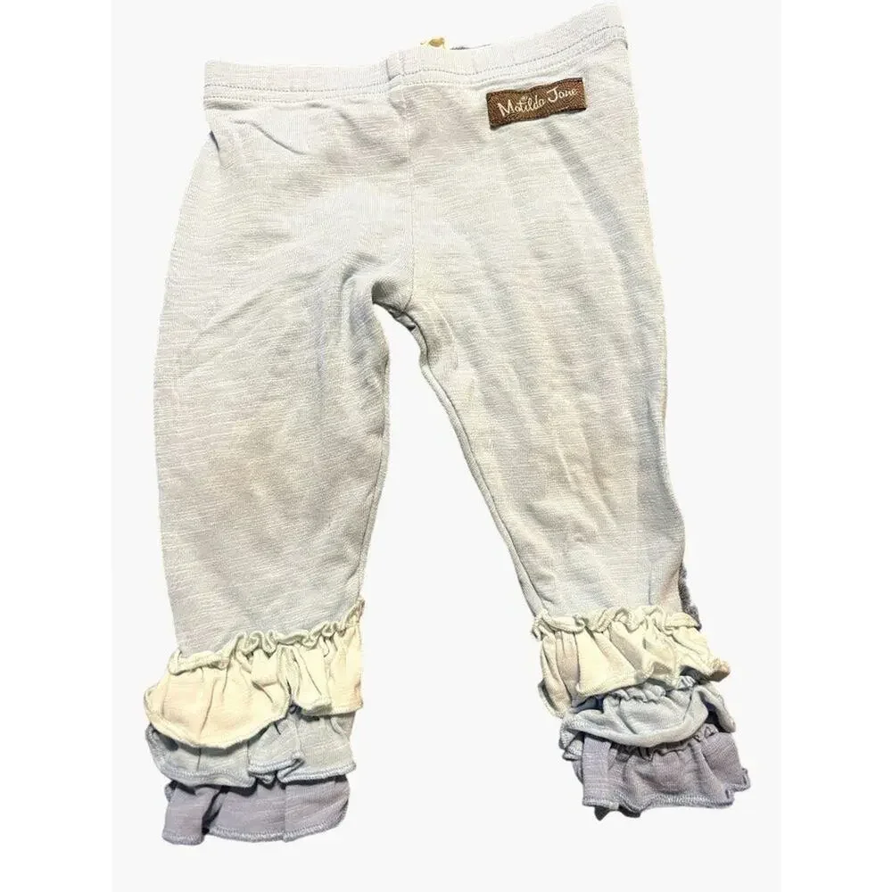 Matilda Jane Blue ruffle leggings pants Girls Size 6-12 months Used Condition Cl